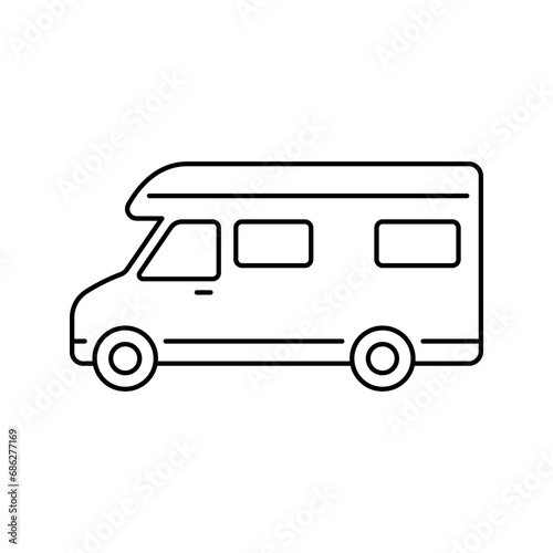 Motorhome icon. Camper. Black contour linear silhouette. Editable strokes. Side view. Vector simple flat graphic illustration. Isolated object on a white background. Isolate.