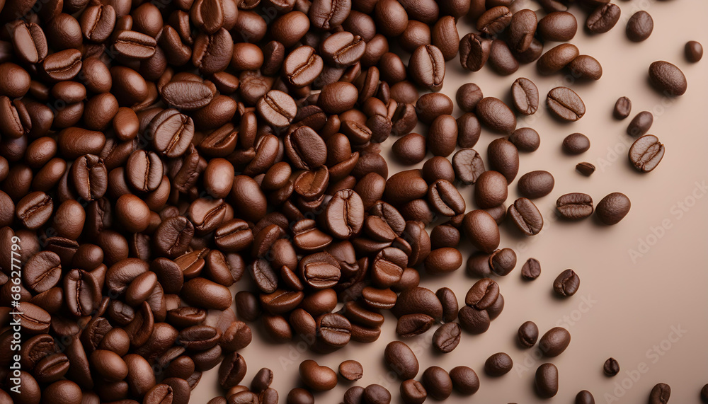 Background made of falling down fresh coffee beans with copy space Background made of falling down fresh coffee beans with copy space