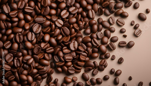 Background made of falling down fresh coffee beans with copy space