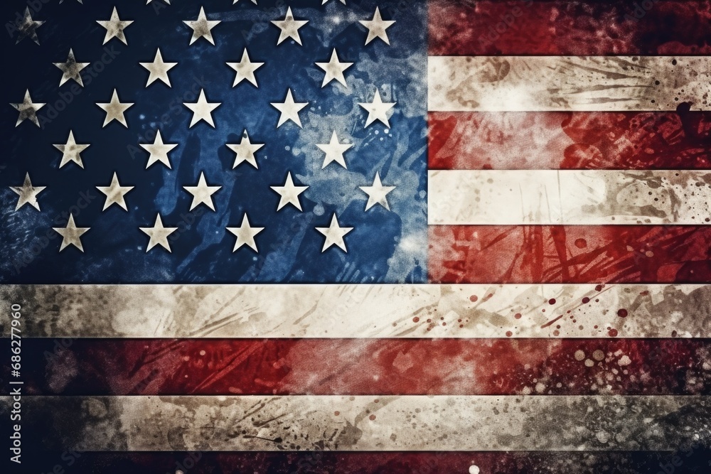 A picture of an American flag with a grunge effect. Can be used to symbolize patriotism or add a vintage touch to designs - obrazy, fototapety, plakaty 