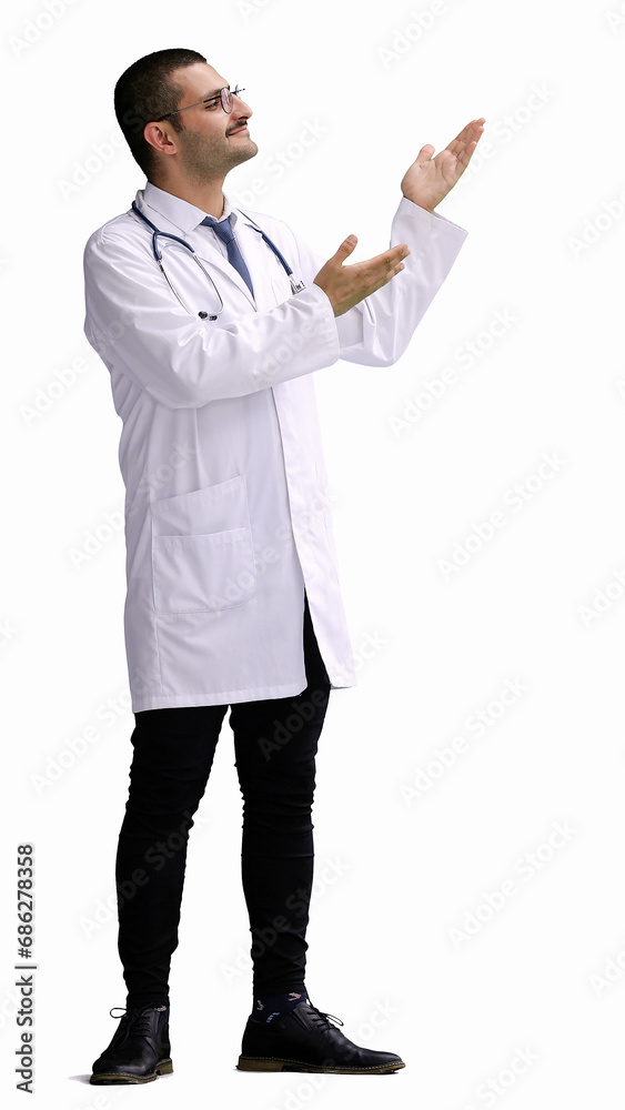 male doctor in a white coat on a white background in profile male doctor in a white coat on a white background in profile