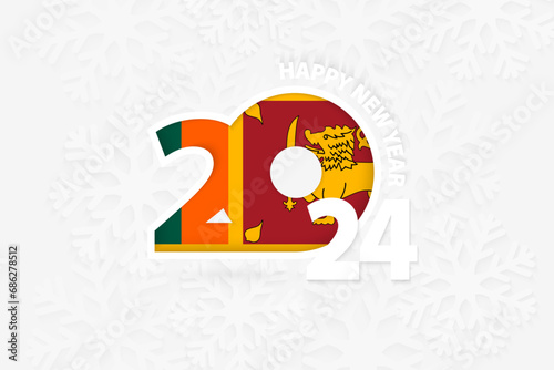 New Year 2024 for Sri Lanka on snowflake background.