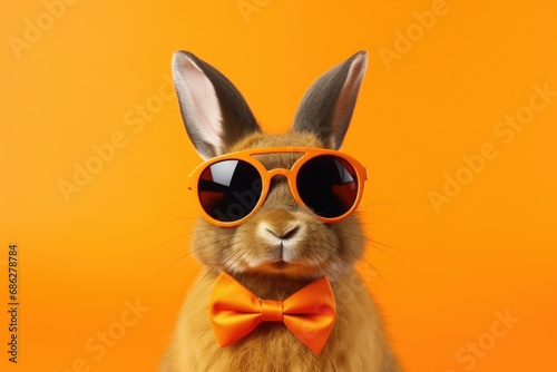 A picture of a rabbit wearing sunglasses and a bow tie. This image can be used for various purposes.