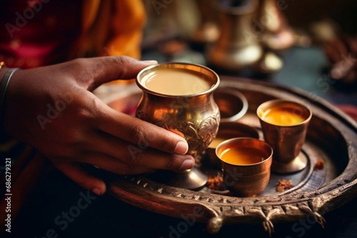 Cup of Masala tea in the hands of a woman