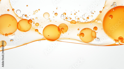 transparent orange water bubbles against a white background graphic element or symbol for refreshment and rejuvenation.