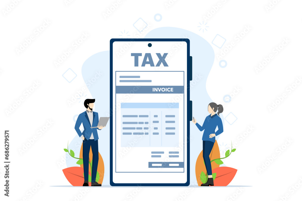 Taxation concept. tax statement. The character prepares documents to calculate taxes, creates income tax returns, and calculates business invoices. Flat vector illustration on white background. Taxation concept. tax statement. The character prepares documents to calculate taxes, creates income tax returns, and calculates business invoices. Flat vector illustration on white background.