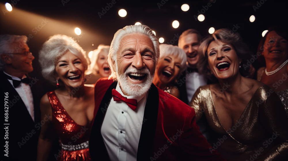 A group of elegant elderly people having fun dancing in a night-club. A group of elegant elderly people having fun dancing in a night-club.