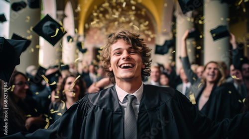 A young man celebrates the University degree with a group of friends. © Andrea Raffin