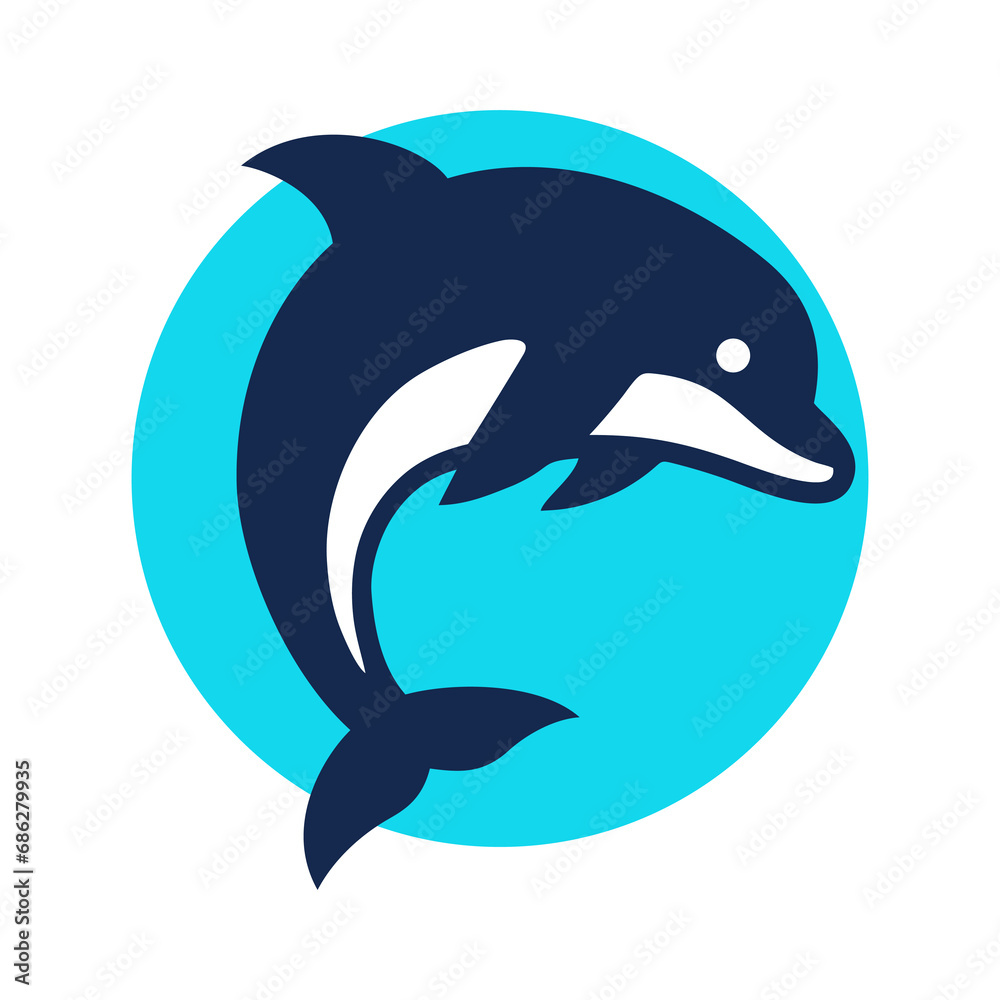Fototapeta premium Dolphin blue icon. Aquatic sea mammal, marine animal. Vector illustration