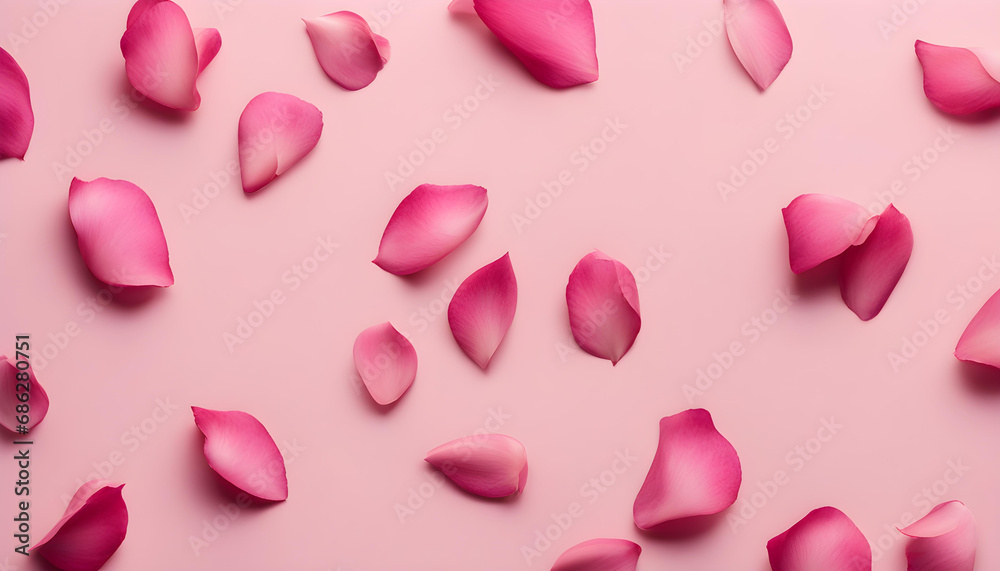 Minimal style. Pink rose petals set on pastel pink background.