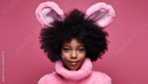 Black Female wear Rabbit Costume, easter concept