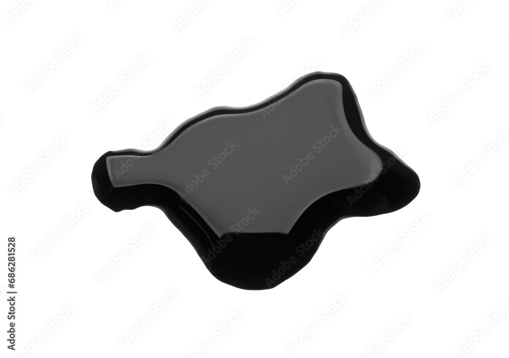 Blot of black liquid on white background