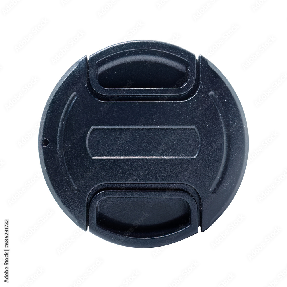 Plastic camera lens cap, front view. Isolated Plastic camera lens cap, front view. Isolated