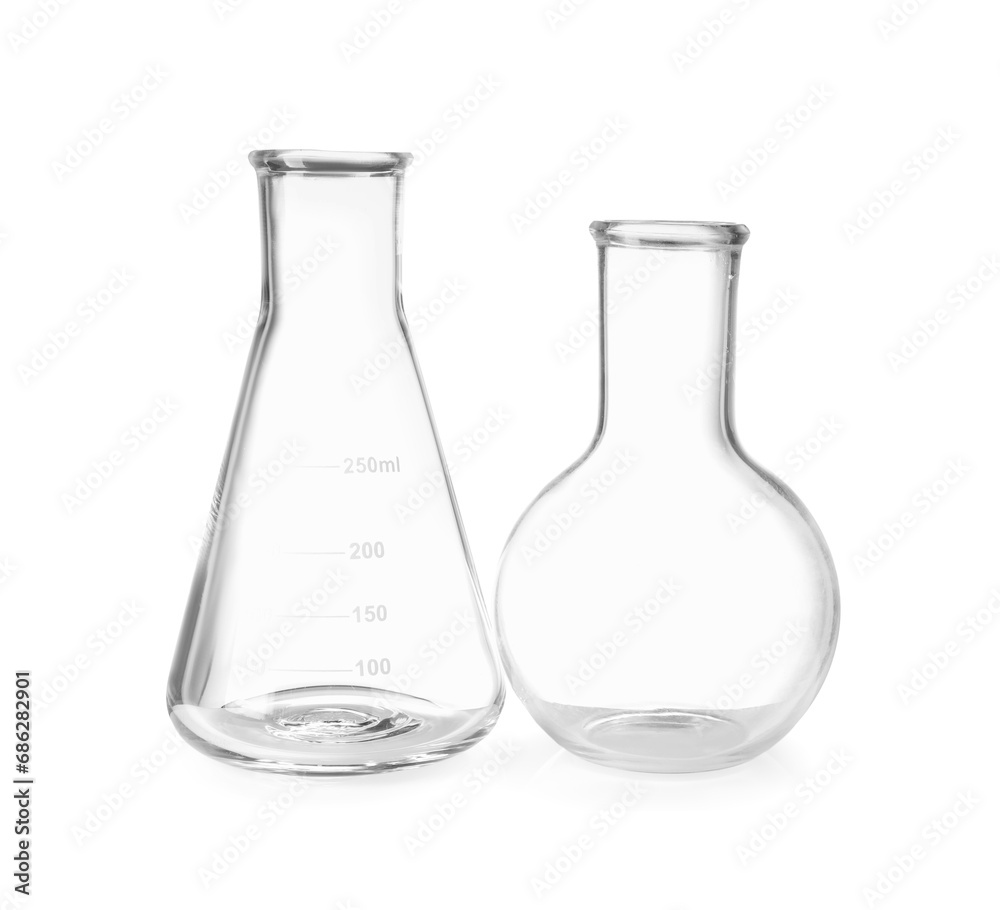 Two empty laboratory flasks isolated on white Two empty laboratory flasks isolated on white