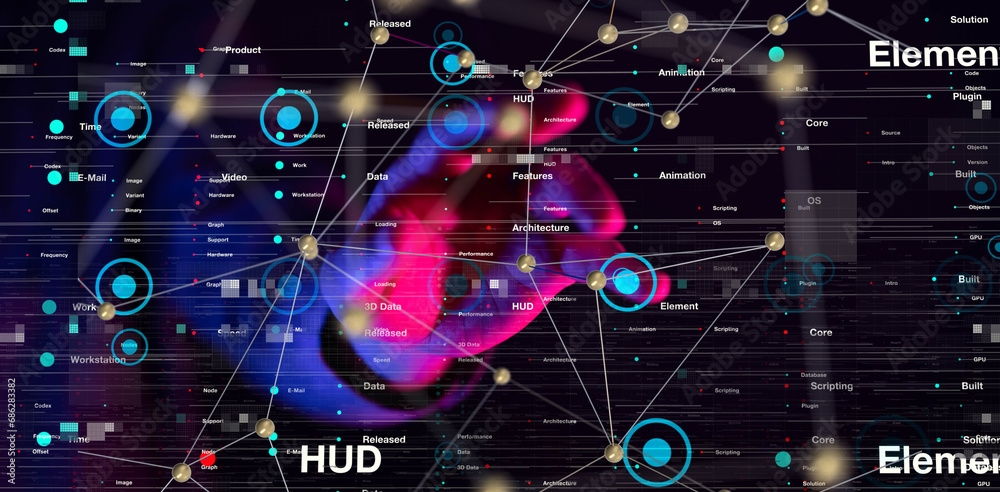 Obraz premium Neural network 3D illustration. Big data and cybersecurity