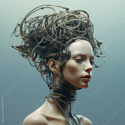 Robotic Lady With Cables on head