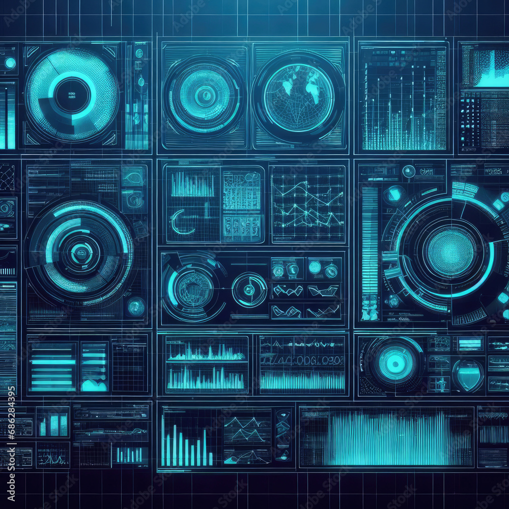 Fototapeta premium IA generativa. display of a digital data grid in blue tones