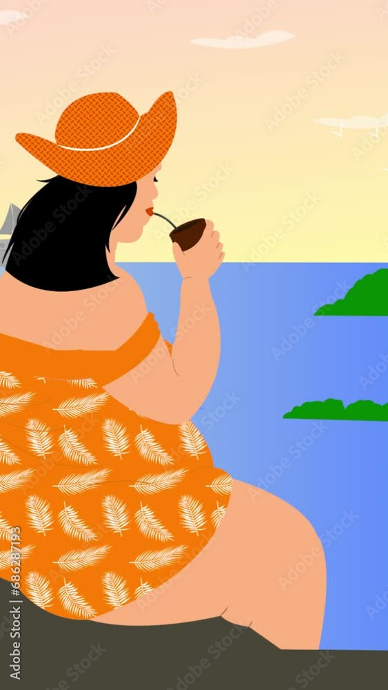 Mujer tomando mate frente al mar