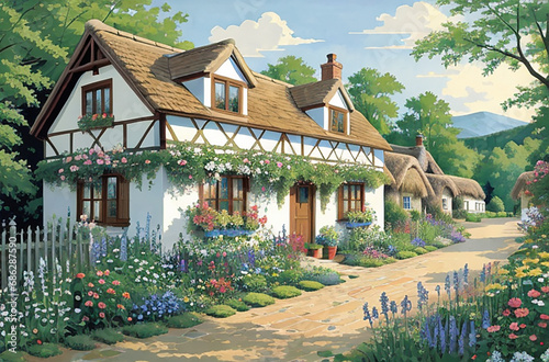 Lovely little idyllic neighborhood of cottages in the countryside