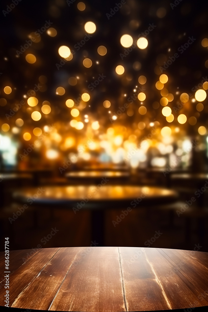 Table with blurry background of lights in the background.