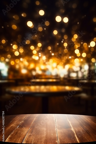 Table with blurry background of lights in the background. © VISUAL BACKGROUND
