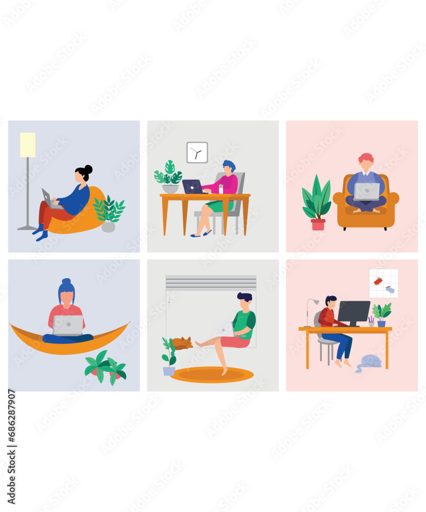 6 Flat Art Work From Home Icons 6 Flat Art Work From Home Icons