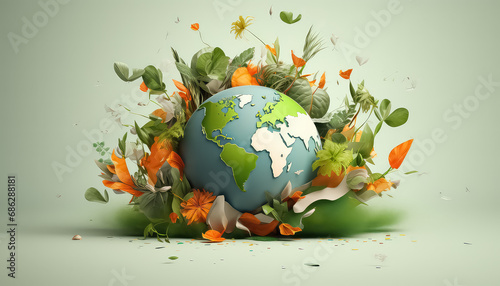 Planet Earth with Plants , safe nature earth day concept