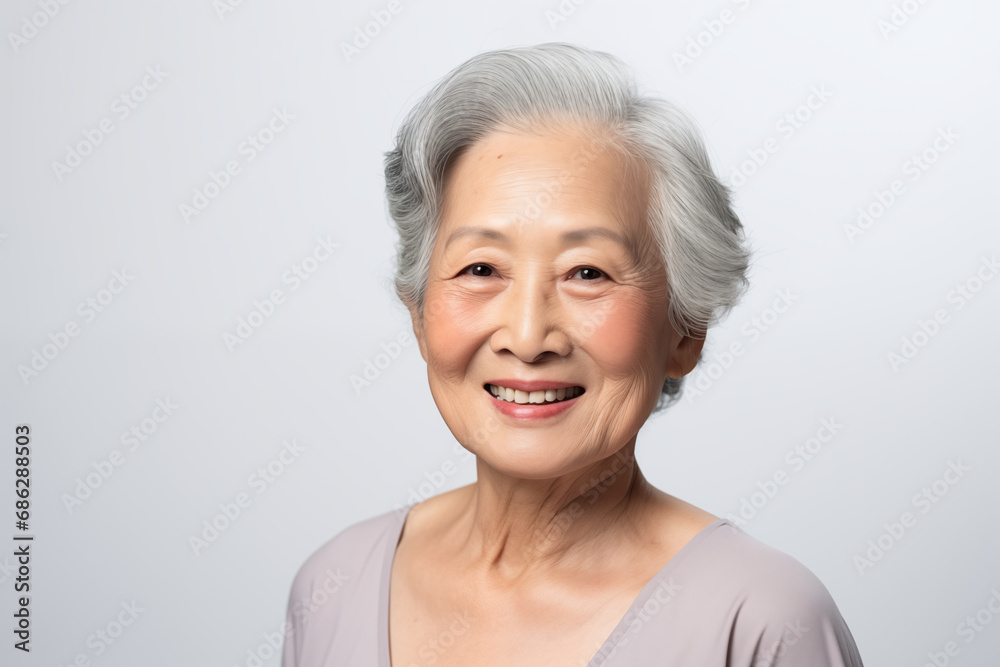Smiling asian woman looking at camera, close up portrait on white background. Healthy face skin care beauty. Smiling asian woman looking at camera, close up portrait on white background. Healthy face skin care beauty.
