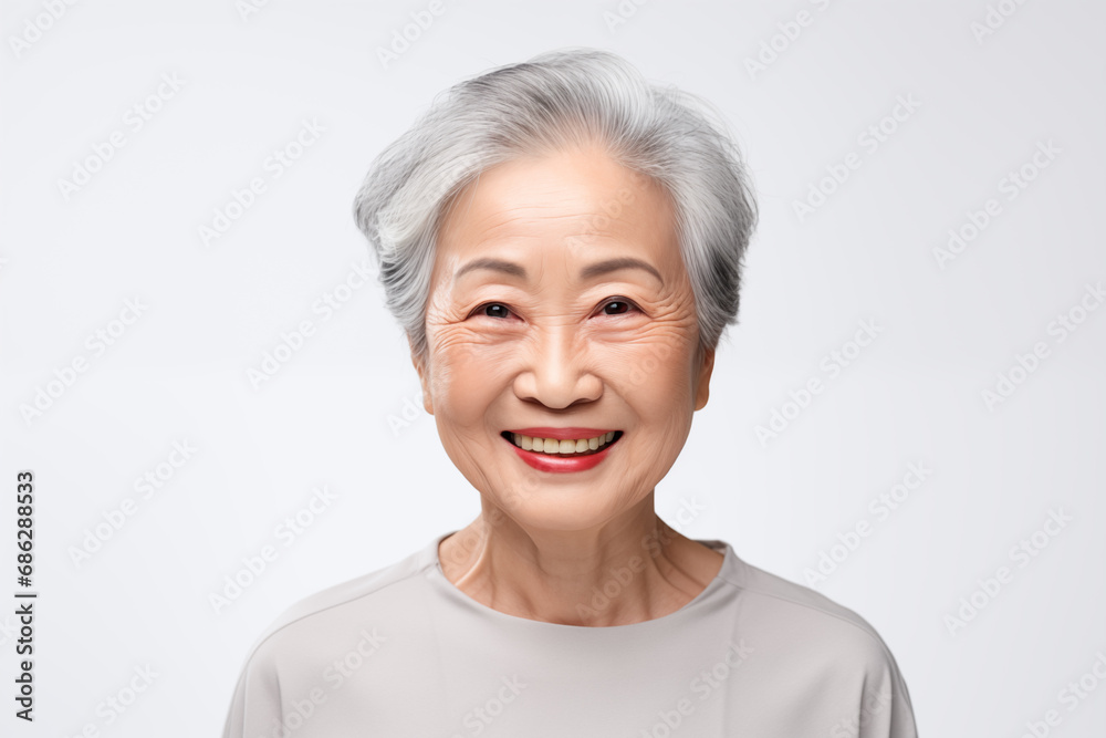 Smiling asian woman looking at camera, close up portrait on white background. Healthy face skin care beauty. Smiling asian woman looking at camera, close up portrait on white background. Healthy face skin care beauty.