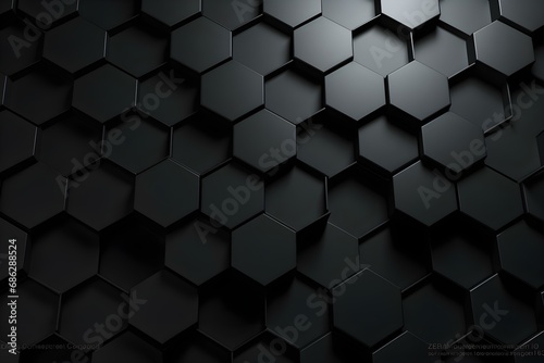 Hexagon Dark Background. Black Honeycomb Abstract Metal Grid Pattern Technology Wallpaper.3d Rendering.
