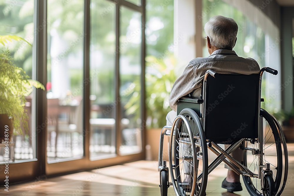 Senior man in wheelchair in nursing home