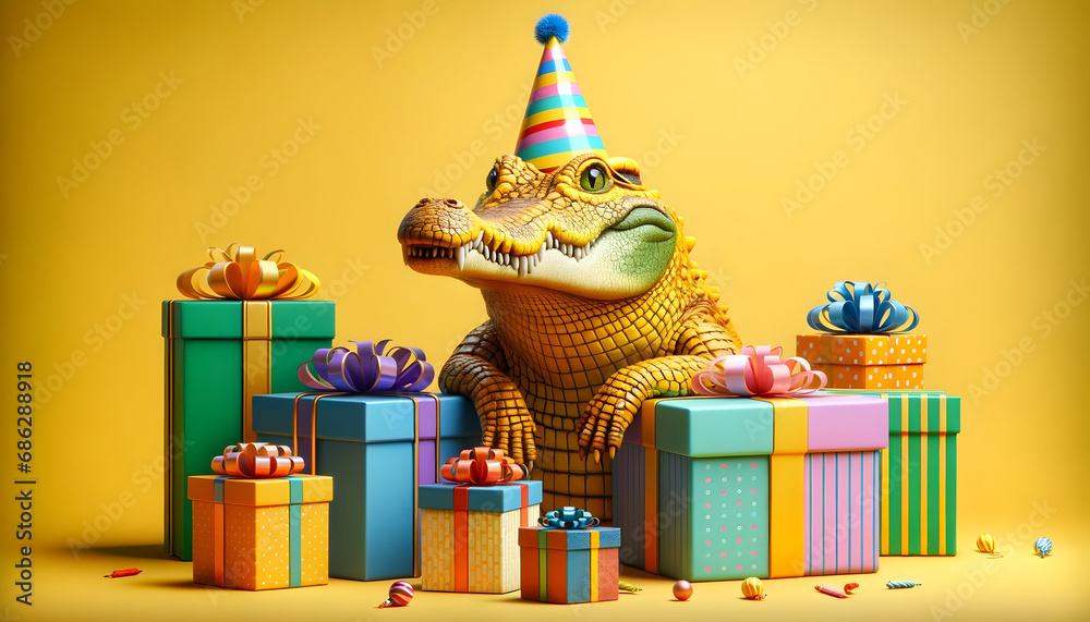 Funny crocodile with gift box's