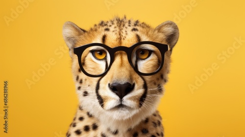 studio portrait of cheetah with glasses, isolated on clean background,accessories business concept © Maryna