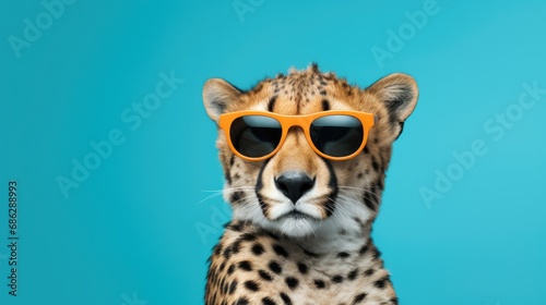 studio portrait of cheetah with glasses, isolated on clean background,accessories business concept