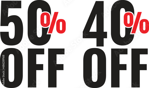 Discount badges or sale offer 50,  40, percent off badge. price tag design template vector