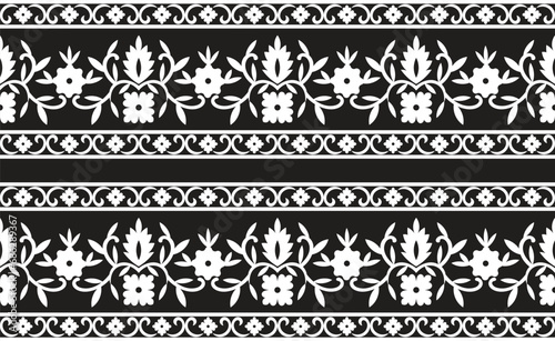 Textile fabric border motif pattern for a geometric oriental seamless pattern. Border decoration. Design for background, wallpaper, vector illustration, textile, batik, carpet, fabric, clothin	