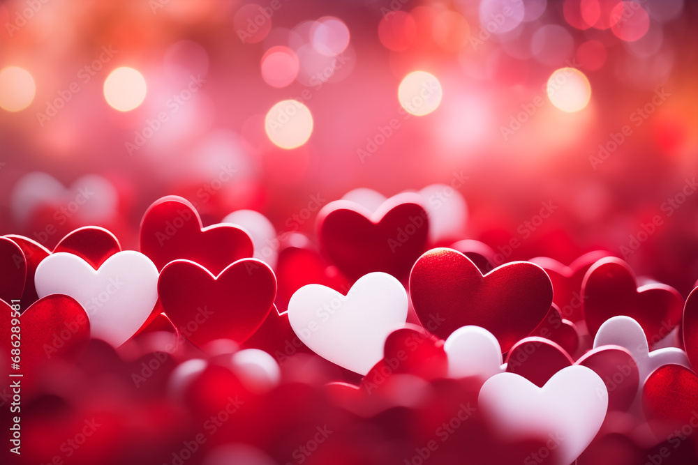 Valentine's Day card. Beautiful background with hearts, lights, sparkles and bokeh.