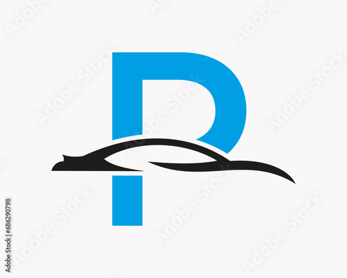 Car Logo On Letter P, Car and Alphabet Combination