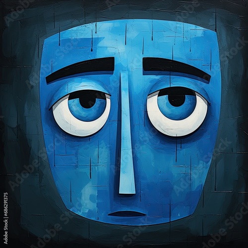 Cartoon blue face on the wall illustration