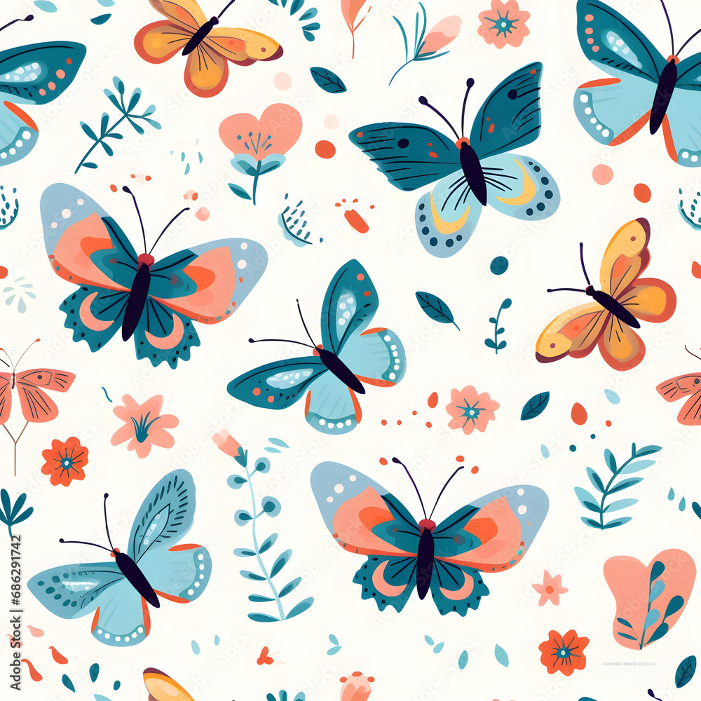 Butterfly cartoon seamless pattern background. Butterfly cartoon seamless pattern background.