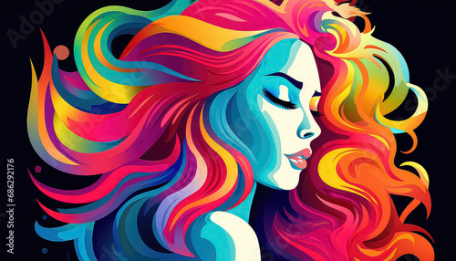 Portrait of a woman with rainbow hair