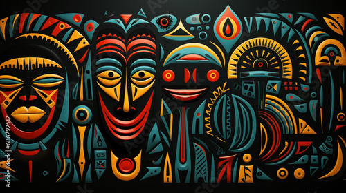 Seamless African ethnic pattern with colorful geometric patterns, in the style of Black history month: green, red and yellow