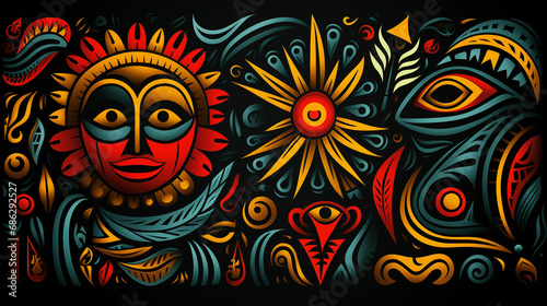 Seamless African ethnic pattern with colorful geometric patterns, in the style of Black history month: green, red and yellow