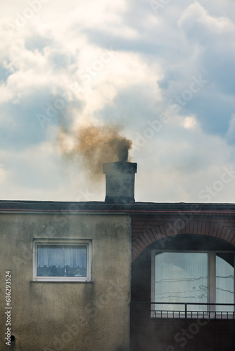 Poor Air Quality in Poland: Smoky Emissions from a Residential Chimney in Reva photo