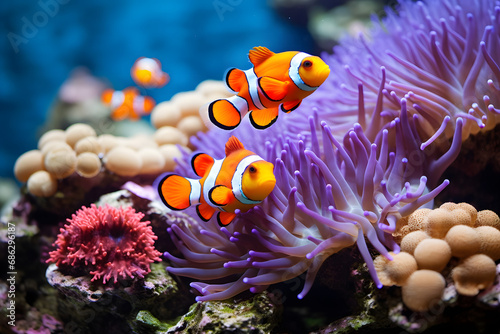Sea anemone and clown fish in marine aquarium. © Pacharee