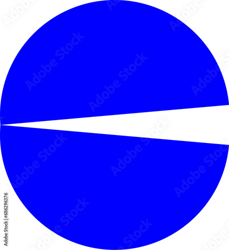 Blue and white vector graphic of a circle cut into segments and moved to form  two semi circles joined at the corner, resembling a pacman