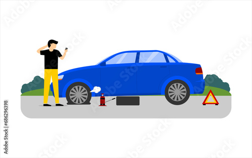 The car having issue because of a flat tire