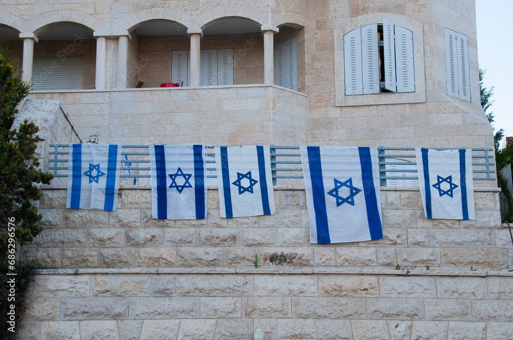 Blue and white flags of the State of Israel Blue and white flags of the State of Israel