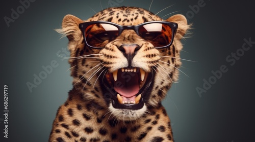 studio portrait of jaguar with glasses  isolated on clean background accessories business concept