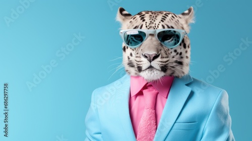 studio portrait of jaguar with glasses and stylish suit, isolated on clean background,accessories business concept